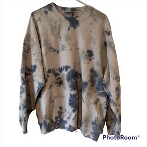 Bleach Tie Dye Gildan Sweatshirt Grey Blue Adult XL X Large Unisex Handmade